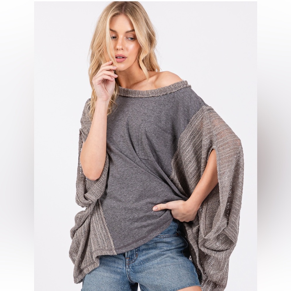 23 ✨RESTOCKED✨Boho Solid Knit Boat Neck Front Pocket Poncho